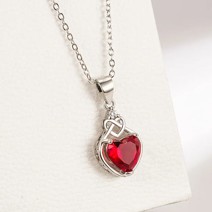 Heart Knot Created Red Ruby Natural Garnet 925 Sterling Silver Romantic Heart Pendant Necklace for Women Gemstone Jewelry Colar