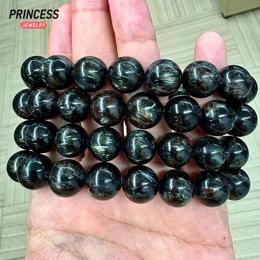 A++ Natural Astrophyllite Stretch Bracelet Crystal Beads for Jewelry Making DIY Accessories 8 10 12mm - AMULET RING STORE