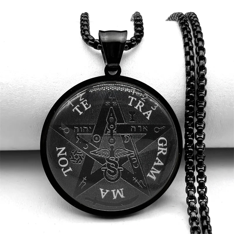 Seal of Seven Archangels Medal Stainless Steel Glass Necklace AMULET RING STORE