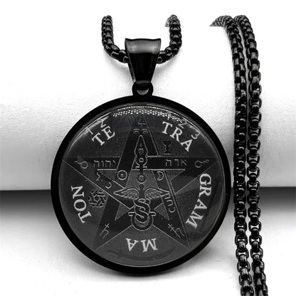 Seal of Seven Archangels Medal Stainless Steel Glass Necklace