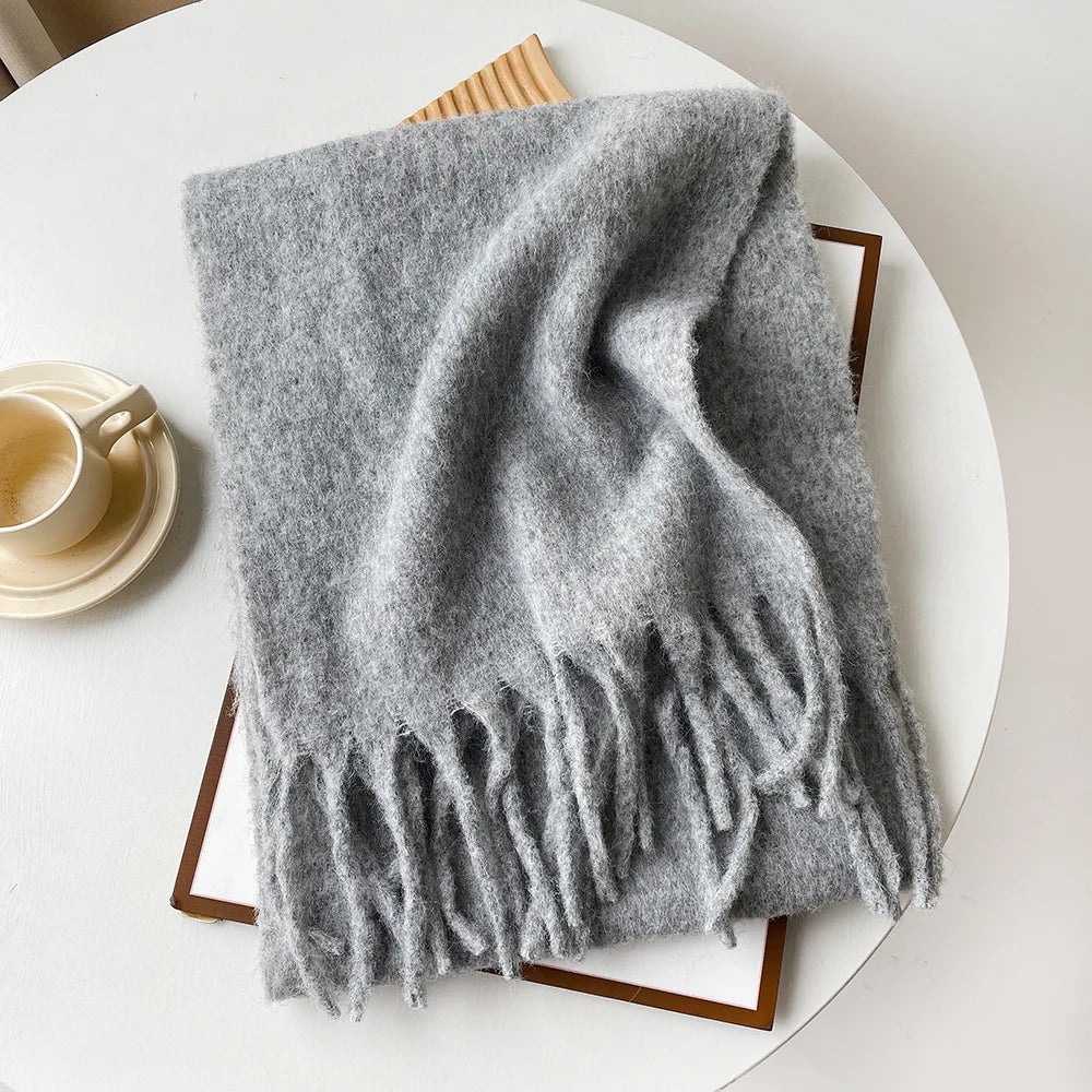 Korean Version Stylish Solid Scarf Women Men Autumn Winter Wool Blend Soft Pulled Mufller Female Male Versatile Pink Shawl Girl