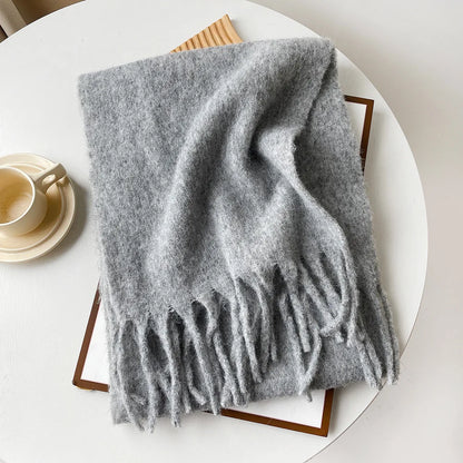 Korean Version Stylish Solid Scarf Women Men Autumn Winter Wool Blend Soft Pulled Mufller Female Male Versatile Pink Shawl Girl