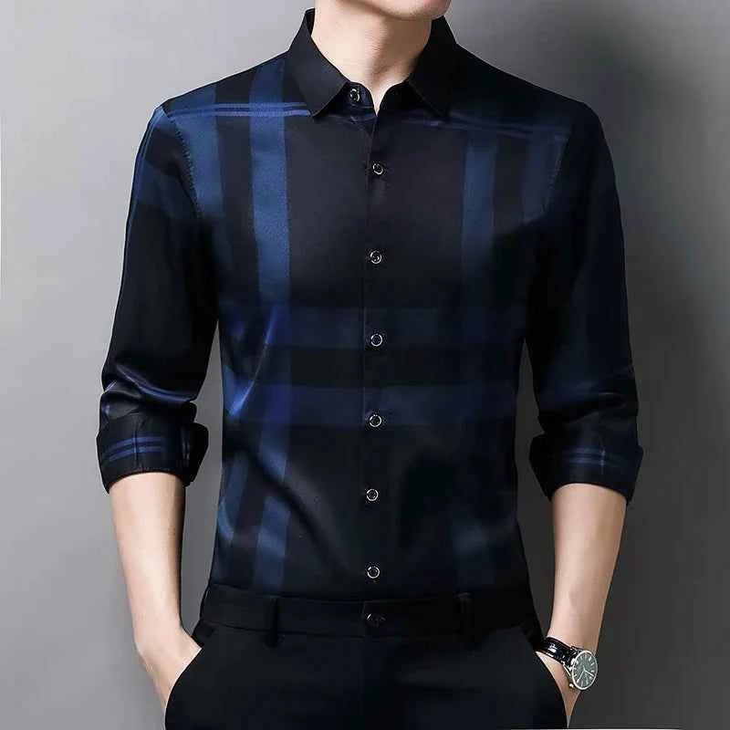 Autumn long sleeved shirt for men Business casual long sleeved plaid shirt for men
