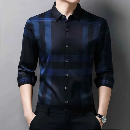 Autumn long sleeved shirt for men Business casual long sleeved plaid shirt for men