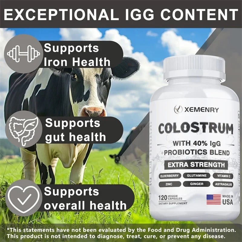 Colostrum Capsules - 40% LgG - Supports The Immune System, Promotes Gut Health, Energy Production, Cell Repair and Growth - AMULET RING STORE