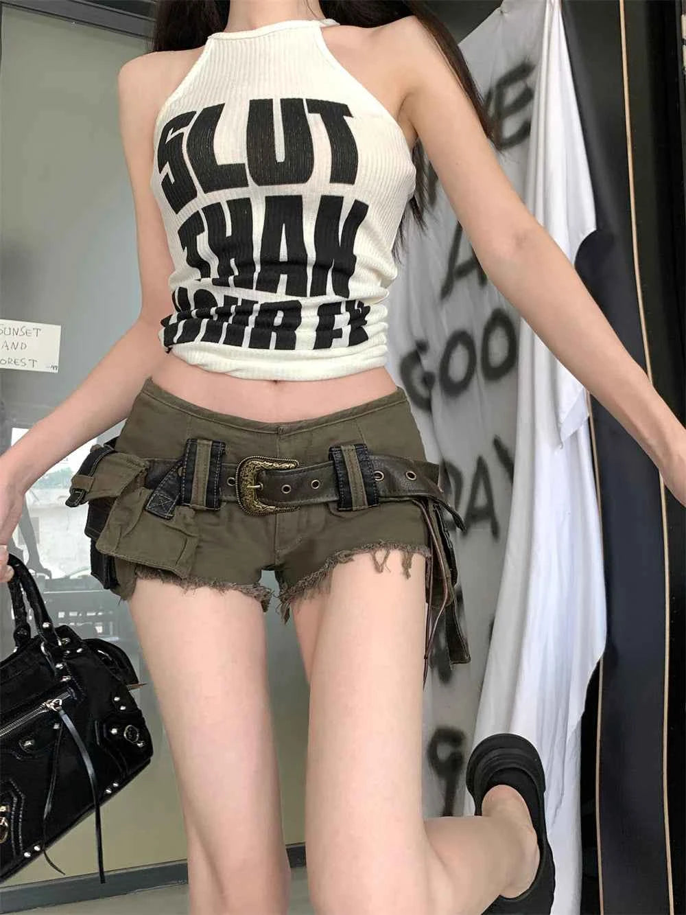 Summer Women Goblin Core Abi Y2k Streetwear Gyaru Cargo Denim Shorts Japanese Harajuku Jean Hot Pants Grunge Kpop Cyber Punk