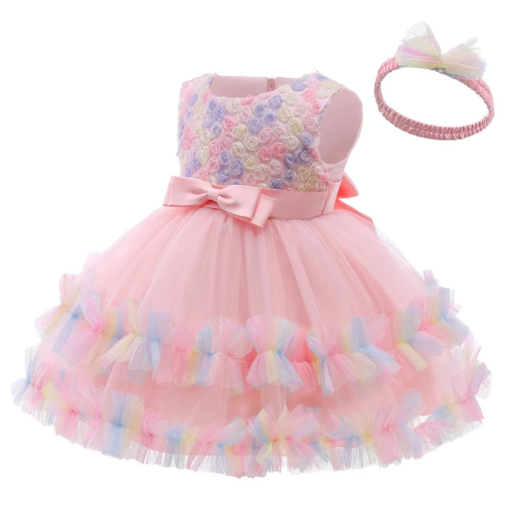 Princess Baby Girl Dress 0 6 Months Tutu Dress for Baby Girl 1 Year Old Newborn Infant Wedding Birthday Party Flower Puffy Gown