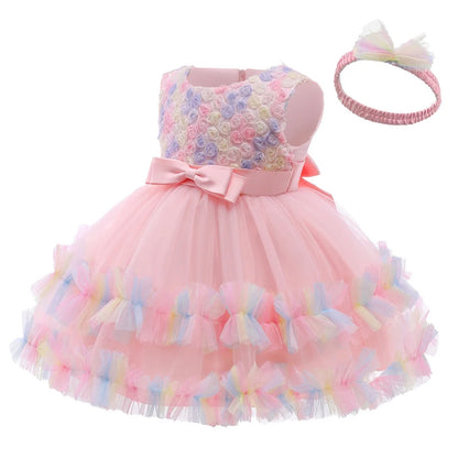 Princess Baby Girl Dress 0 6 Months Tutu Dress for Baby Girl 1 Year Old Newborn Infant Wedding Birthday Party Flower Puffy Gown