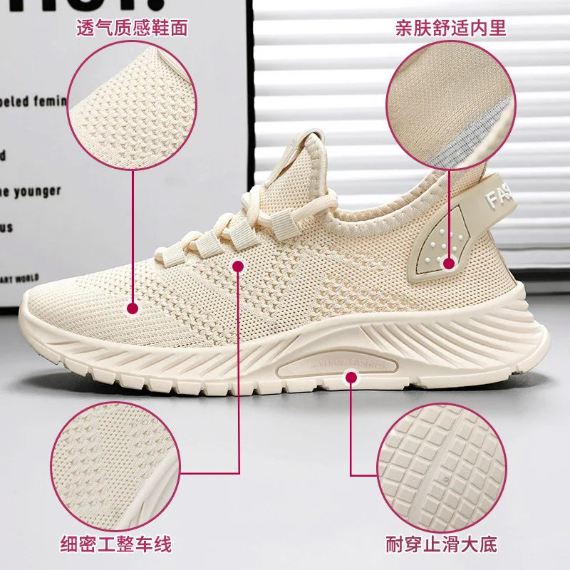 2025 Women's Shoes Summer Women's Shoes Flying woven casual shoes Comfortable breathable women's sneakers - AMULET RING STORE