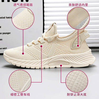2025 Women's Shoes Summer Women's Shoes Flying woven casual shoes Comfortable breathable women's sneakers - AMULET RING STORE