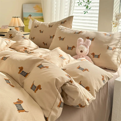 Cute Dog Printed Duvet Covet Set Brown Color Comforter Cover with Pillowcase for Kids Single/Queen/King housse de couette Full - AMULET RING STORE