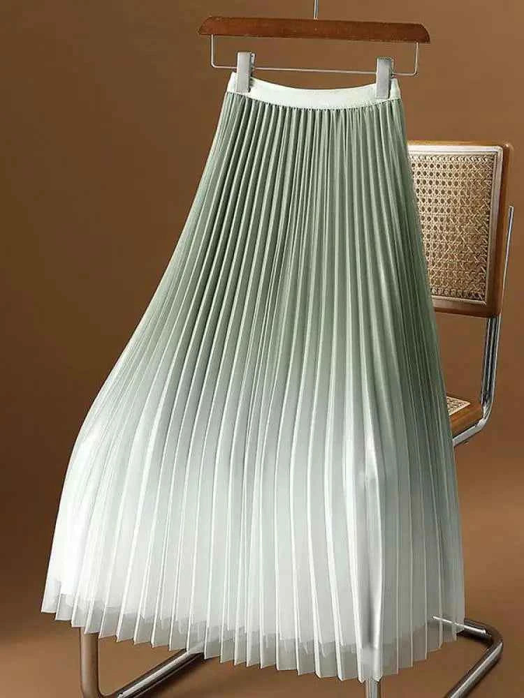 2023 Summer Tulle Mesh Gradient Skirt High-end High Waist Long Skirt Elegant Evening Party Sexy A-line Pleated Skirts Women Boho