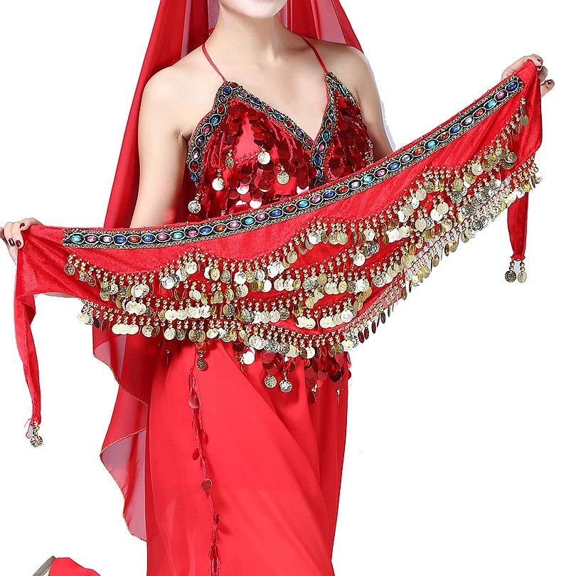 1PC New Style Belly Dance Belt Newest Multi-color Glass Silk Velvet Dancing Belt Scarf Crystal BellyDance Waist Chain Hip Scarf - AMULET RING STORE