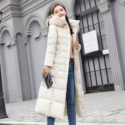 Women's Long Overknee Winter Cotton Padded Coat 2025 Off Season Sale Korean Style Slim Fit Faux Fur Collar Thickened Down Jacket