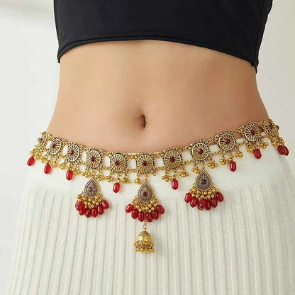Vintage Belly Chain For Women Resin Beads Bell Pendant Body Jewelry Ethnic Handmade Women's Jewelry Gift Festive Party Favor
