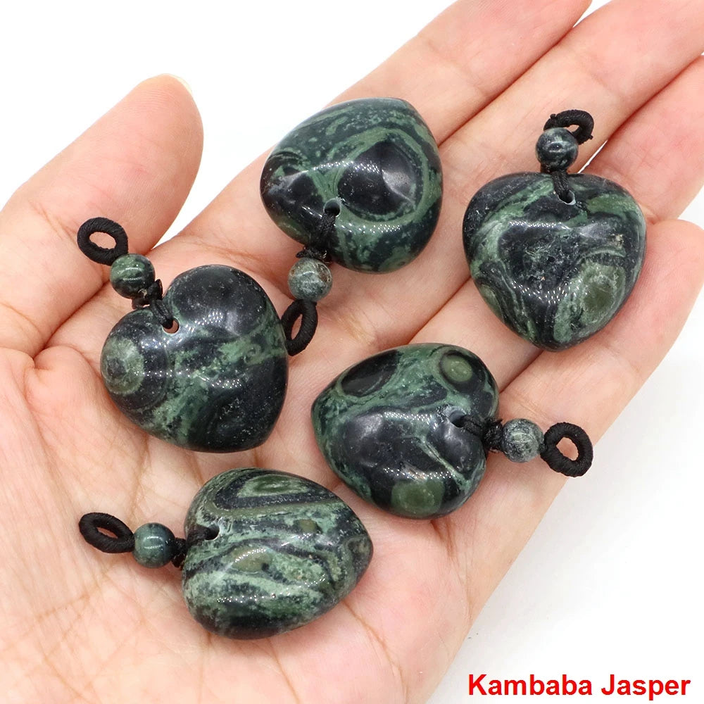 24mm Heart Shape Pendants Natural Stone Healing Crystal Quartz Tiger Eye Energy Gemstones for Jewelry Making DIY Necklace Gifts