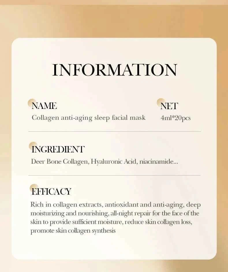 Collagen Sleeping Facial Masks Face skincare Moisturizing Brightening Firming Hydrating Face Mask Facial Skin Care 3/10/20/30pcs