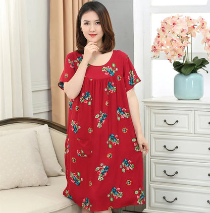 Women summer cotton nightgowns short-sleeved Korean loose big yards 4XL fit 100 kg nightshirt female floral print night dress