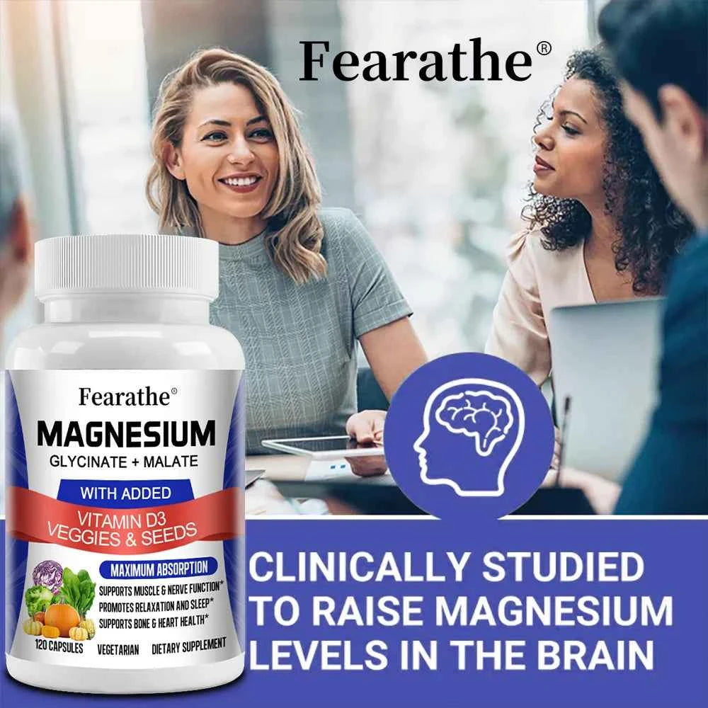 Magnesium Capsules - Magnesium Malate + Glycinate Supplement, Helps Boost Immunity, Promote Heart Health and Strong Bones