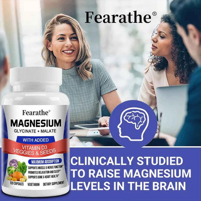 Magnesium Capsules - Magnesium Malate + Glycinate Supplement, Helps Boost Immunity, Promote Heart Health and Strong Bones