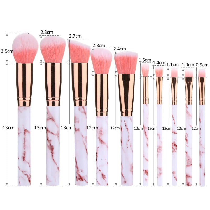 New10Makeup Brush Set Full Set Marble Pattern Beauty Tools Set Blush Eyeshadow Brush - AMULET RING STORE