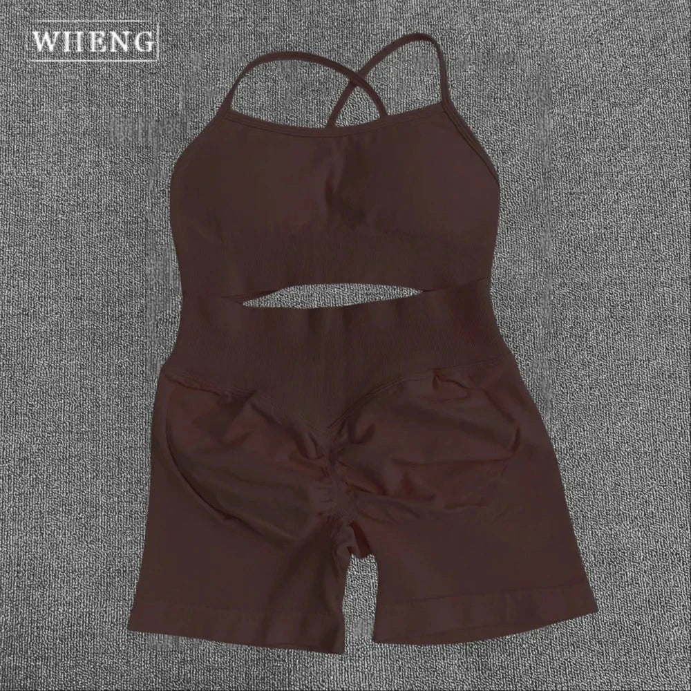 WHENG Peach Hip Lifting Suit Back Cross Sports Bra Shockproof Bra Quick Drying Shorts Set Gym Fitness Running Yoga Suit