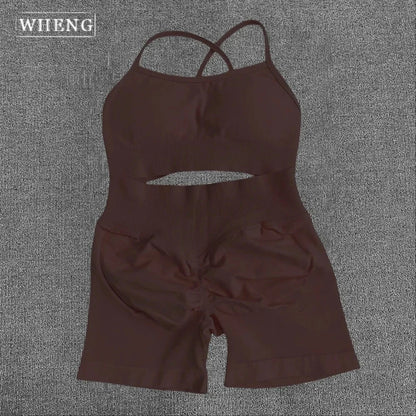 WHENG Peach Hip Lifting Suit Back Cross Sports Bra Shockproof Bra Quick Drying Shorts Set Gym Fitness Running Yoga Suit