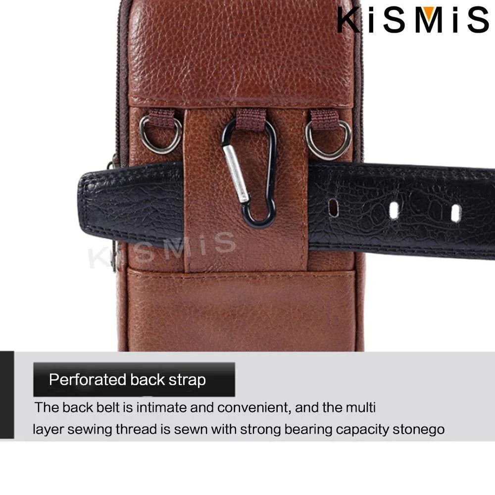 Men Leather Vintage Pack Waist Bag Belt Clip Phone Holster Travel Hiking Cell Mobile Phone Case Cover Belt Pouch Purse Belt - AMULET RING STORE