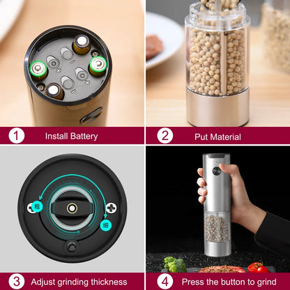 Electric Salt And Pepper Grinder With Adjustable Coarseness Refillable Mills Battery Powered Pepper Grinder Kitchen Gadget Tool - AMULET RING STORE