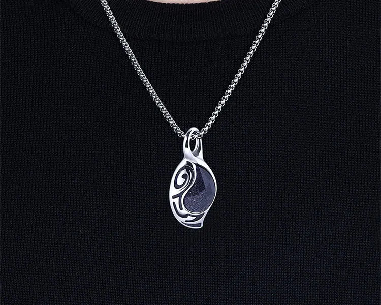 New Retro Silver Necklace for Men Natural Tiger Eye Stone Punk Style Unique Design Men's Long Chain Pendant Party Christmas Gift