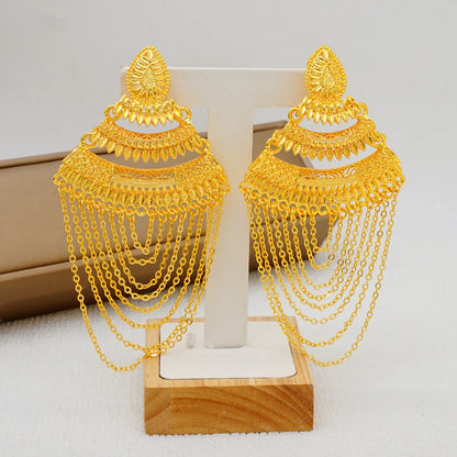 Fan Shape Earrings New Fashion Dubai Gold Color Drop Earrings French African Women Girls Party Gifts Wedding Jewelry Earring