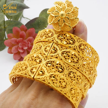ANIID Women Charm Bracelet Bangle 24K Gold Color Jewelry Dubai Flower Bangle Brand African Designer Ethiopian Hawaiian Jewelry - AMULET RING STORE