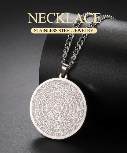 Dawapara 99 Names of Allah Necklace Islamic Muslim Arabian Calligraphy Ayatul Kursi Pendant Religious Stainless Steel Jewelry - AMULET RING STORE