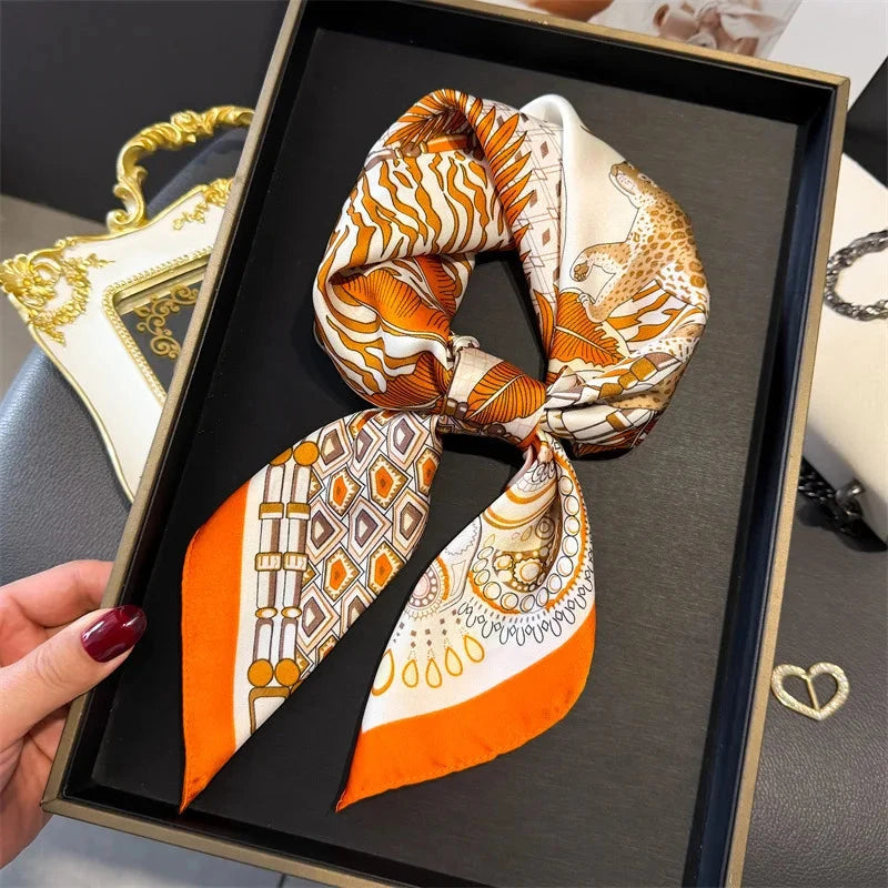 Luxury Fashion Print Square Scarf Women Soft Satin Scarves Bandana Hijab Neckerchief Shawl Kerchief Hair Band Foulard Lady - AMULET RING STORE