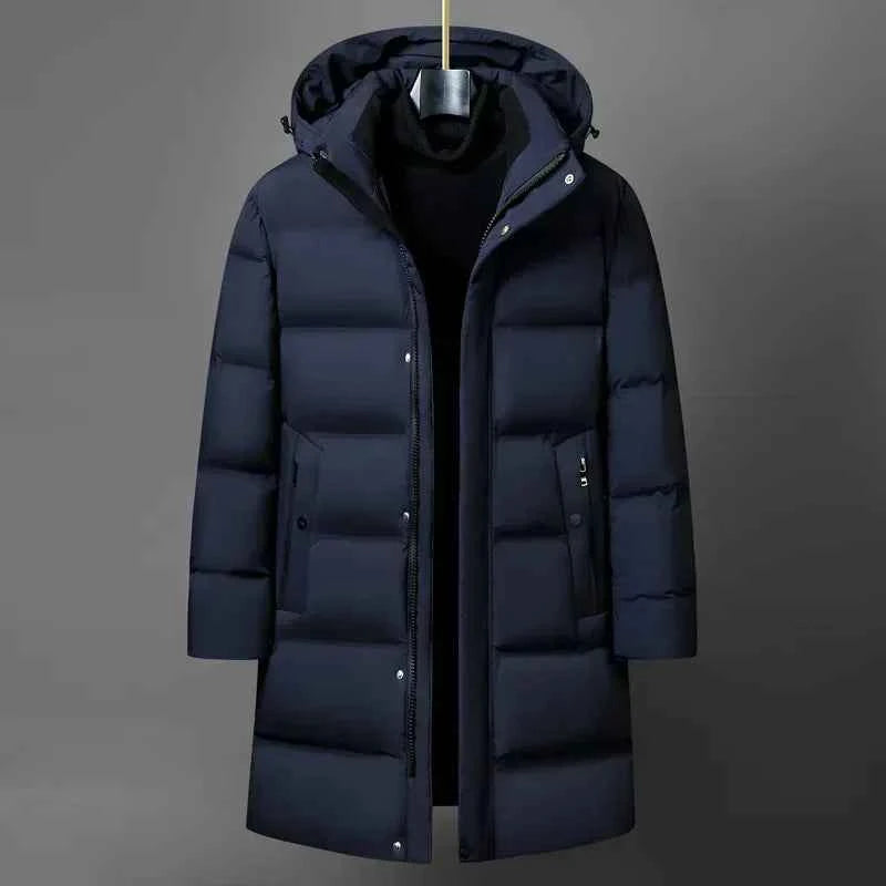 Winter Fashion Down Jacket for Men Men's White Duck Down Jackets Hooded Warm Thick Long Parkas Man Slim Fit Medium Length Coats