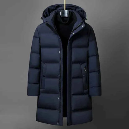 Winter Fashion Down Jacket for Men Men's White Duck Down Jackets Hooded Warm Thick Long Parkas Man Slim Fit Medium Length Coats