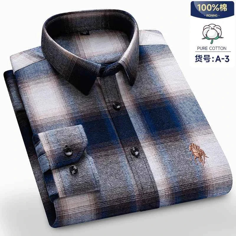 Long Sleeve Shirts For Men Classic Style Turn Down Collar Flannel Plaid Casual Clothing Daily Use Easy Care Soft Material Shirts