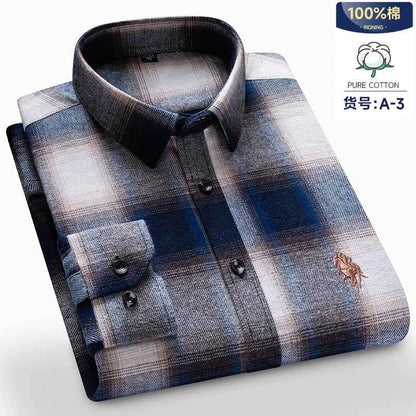 Long Sleeve Shirts For Men Classic Style Turn Down Collar Flannel Plaid Casual Clothing Daily Use Easy Care Soft Material Shirts