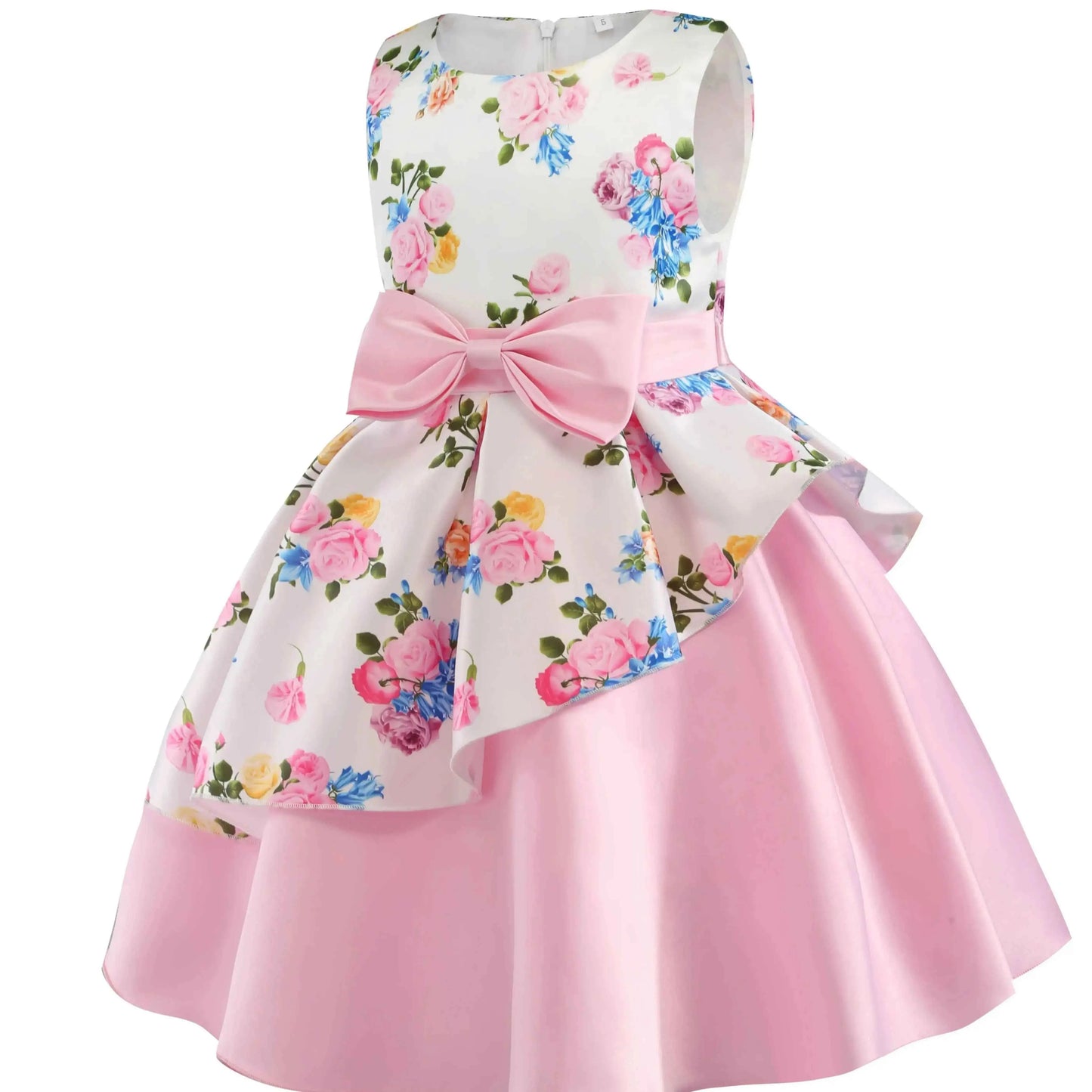 2025 New Girls' Dress - Sleeveless Bow Peplum Dress - Lace Princess Dress - National Day Party Children's Dress
