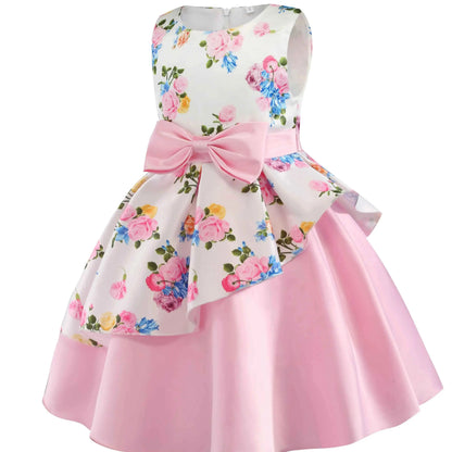 2025 New Girls' Dress - Sleeveless Bow Peplum Dress - Lace Princess Dress - National Day Party Children's Dress