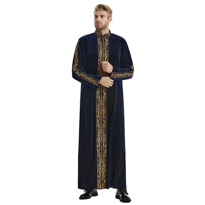 2025  Muslim golden velvet embroidered robe hui thickened embroidered famous thobe for men