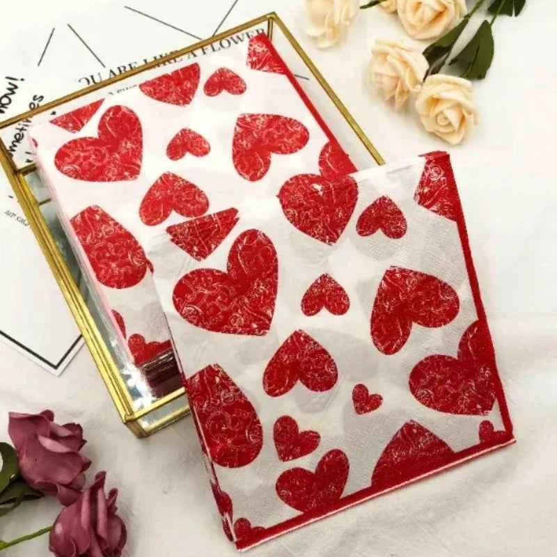 Heart Shaped Colourful Printed Napkin Wedding Valentine's Day Facial Tissue Proposal  Decoration Wine Glass Flower Paper 20pcs/P