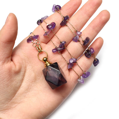 Natural Amethysts Perfume Bottle Pendant Necklace Pearl Chains Essential Oil Diffuser Agates Pendant Necklace For Women Jewerly - AMULET RING STORE
