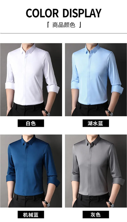 Mulberry Silk Business Dress Shirt - Men's Wrinkle Resistant