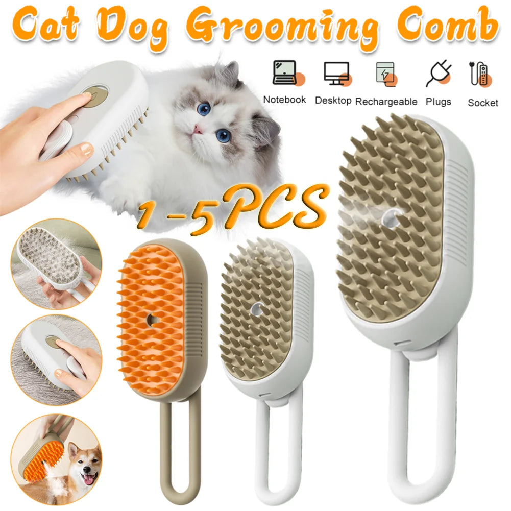 1-5pcs Cat Steam Brush USB Electric Water Spray Kitten Pet Comb Silicone Dog Bath Massage Brush with Liquid Grooming Supplies - AMULET RING STORE
