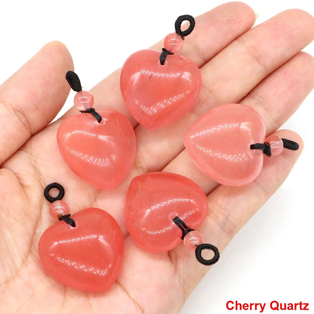 24mm Heart Shape Pendants Natural Stone Healing Crystal Quartz Tiger Eye Energy Gemstones for Jewelry Making DIY Necklace Gifts