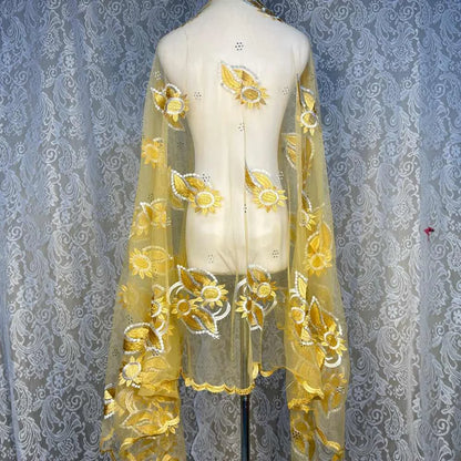 on sale 2025 New African Net Hijab Scarf For Muslim Women African Dubai Islam Headscarf Embroidery Shawls voile - AMULET RING STORE