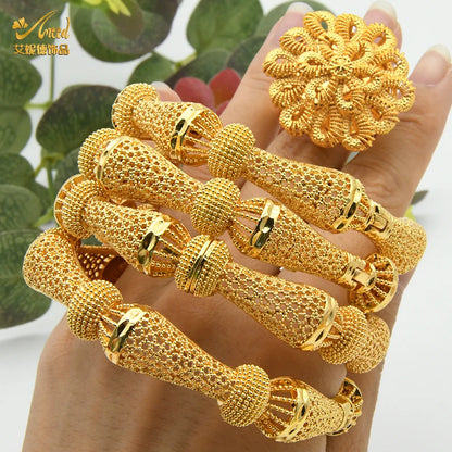 ANIID Women Charm Bracelet Bangle 24K Gold Color Jewelry Dubai Flower Bangle Brand African Designer Ethiopian Hawaiian Jewelry - AMULET RING STORE