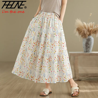 THHONE Summer Skirt Women 2025 High Waist Loose Fashion Vintage Dot Casual Korean Style Elegant A-line Skirts Women's Clothing