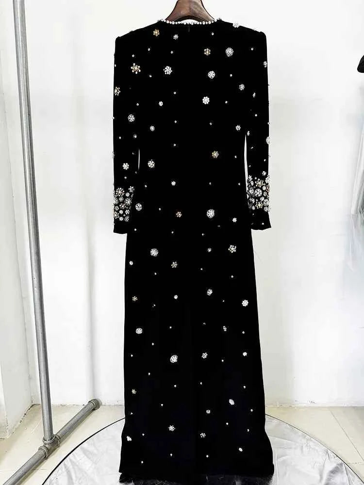 HIGH STREET Newest Fashion 2025 Designer Party Vestido Women's Formal Long Sleeve Luxurious Beaded Long Maxi Dress